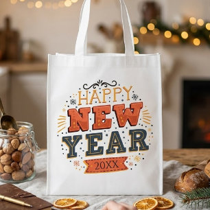 Custom Vintage Happy New Year Eve Design Unique Grocery Bag