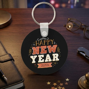 Custom Vintage Happy New Year Eve Design Unique Keychain