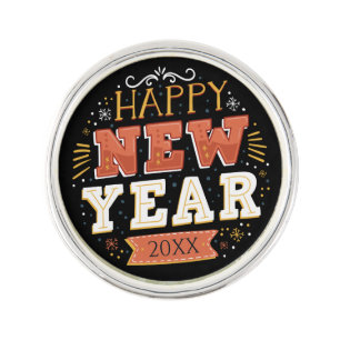 Custom Vintage Happy New Year Eve Design Unique Lapel Pin