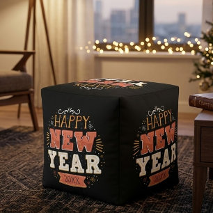 Custom Vintage Happy New Year Eve Design Unique Pouf