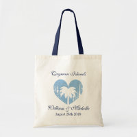 Custom vintage heart destination wedding tote bag