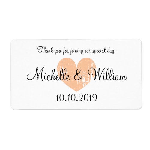 Custom vintage heart wedding water bottle labels