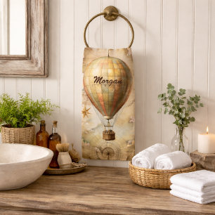 Custom Vintage Hot Air Balloon   Antique Travel  Hand Towel