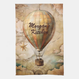 Custom Vintage Hot Air Balloon   Antique Travel  Kitchen Towel