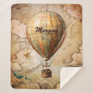 Custom Vintage Hot Air Balloon   Antique Travel  Sherpa Blanket