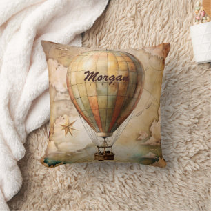 Custom Vintage Hot Air Balloon   Antique Travel  Throw Pillow