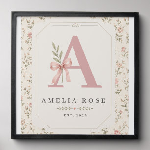Custom vintage initial wall art print for nursery peel and stick photo tile