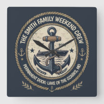Custom Vintage Lake Boat Family Crew Class Square