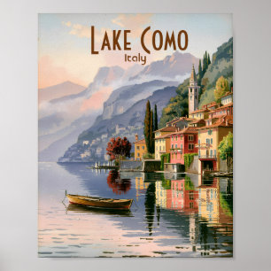 Custom Vintage Lake Como Italy Watercolor Travel Poster