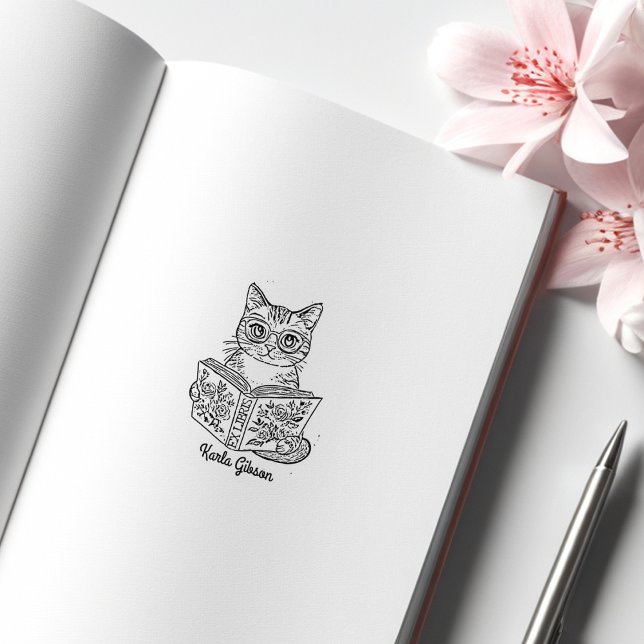 Custom Vintage Library Cat  Rubber Stamp (Creator Uploaded)