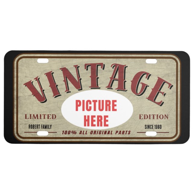 CUSTOM VINTAGE LIMITED EDITION PERSONALIZE PHOTO LICENSE PLATE (Front)