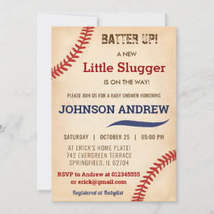 Custom Vintage Little Slugger Baseball Baby Shower Invitation