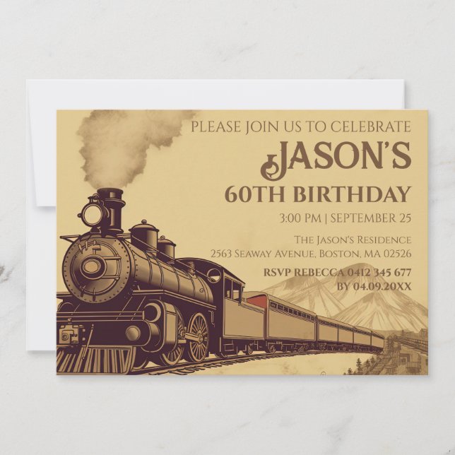 Custom Vintage Locomotive 60th Birthday Invitation (Front)