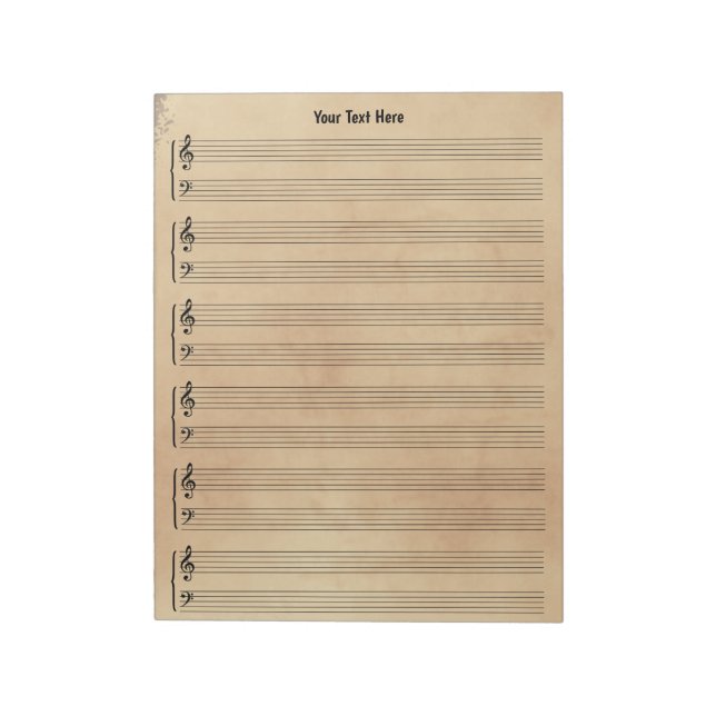 Custom Vintage Look Sheet Music Paper Notepad (Rotated)