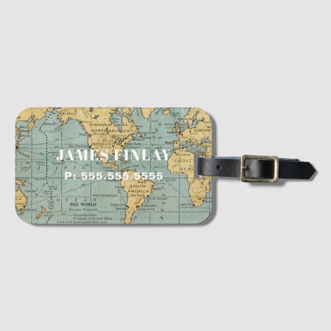 CUSTOM VINTAGE MAP | LUGGAGE TAG (Front Horizontal)