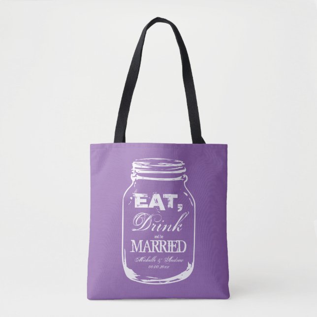 Custom vintage mason jar purple wedding tote bags (Front)