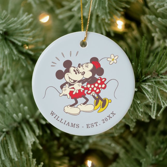 Custom Vintage Mickey & Minnie Kissing Ceramic Ornament (Tree)