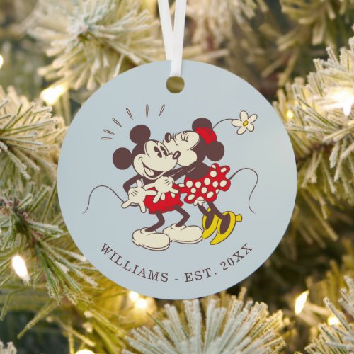 Custom Vintage Mickey  Minnie Kissing Metal Ornament