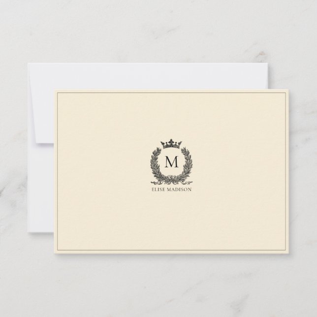 Custom Vintage Monogram Wreath Note Card (Front)