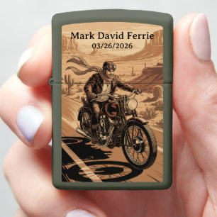 Custom Vintage Motorcycle Rider Name Date  Zippo Lighter
