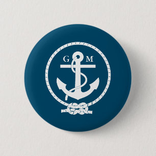 Custom Vintage Nautical Anchor and Line Pinback Button