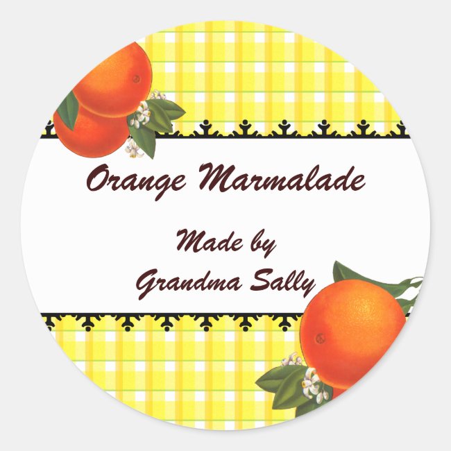 Custom Vintage Oranges Gingham Canning Stickers