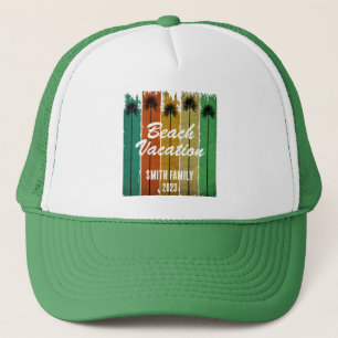 CUSTOM VINTAGE PALM TREES BEACH VACATION TRUCKER HAT