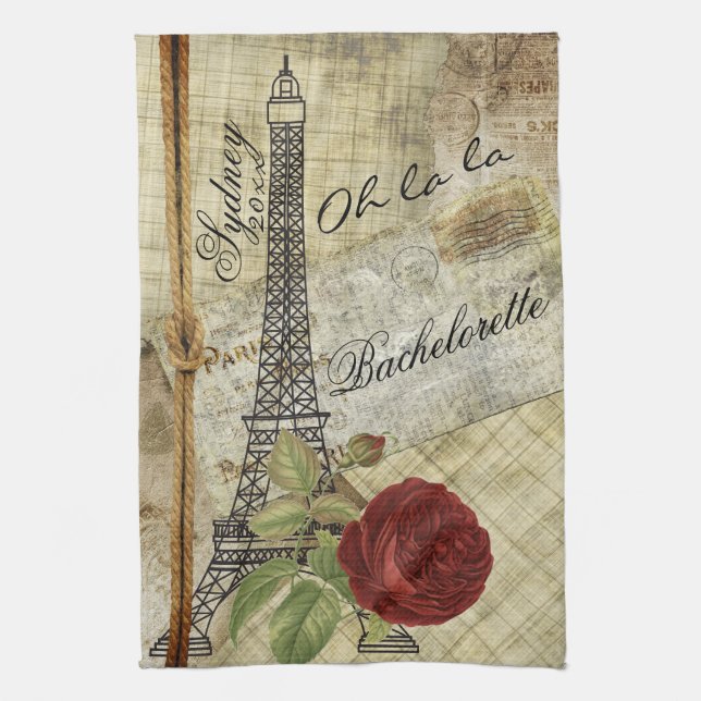 Custom - Vintage Paris -Bachelorette-Birthday Kitchen Towel (Vertical)