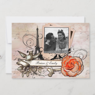 Custom vintage Paris PHOTO wedding invitations