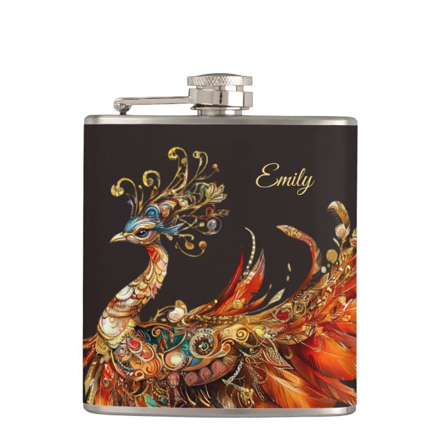 custom vintage peacock circus carnival  flask (Front)