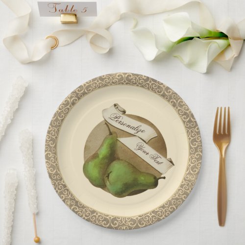 Custom Vintage Pears Chic Damask Fruit Elegant Paper Plates