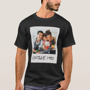 Custom Vintage Photo And Year Black T-Shirt