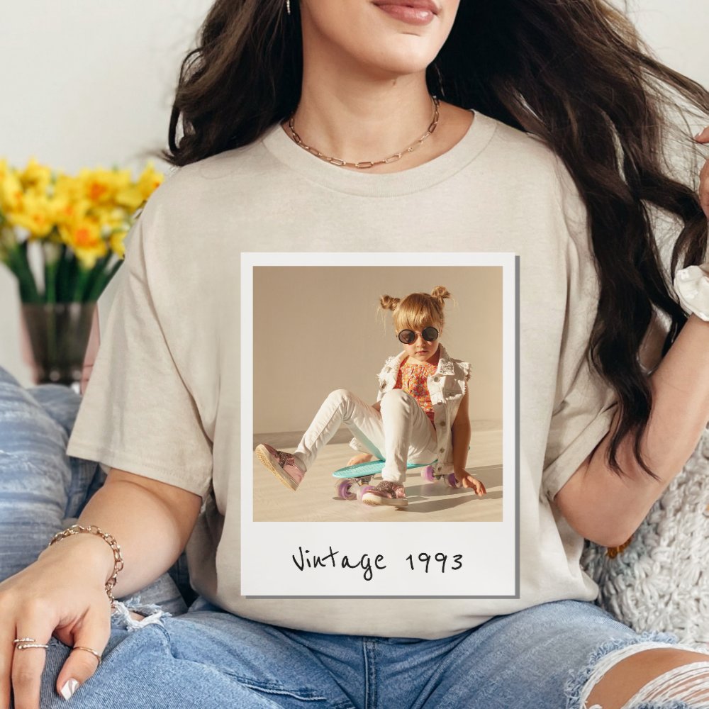 Custom Vintage Photo And Year Nostalgic Birthday Personalized T-Shirt