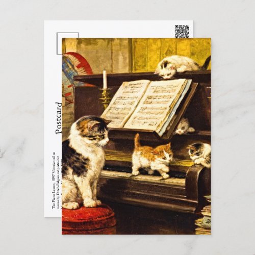 Custom Vintage Piano Lesson Mother Cat  Kittens Postcard