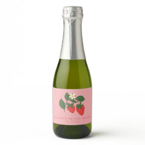 Custom Vintage Pink Strawberry Boho Bridal Shower  Sparkling Wine Label