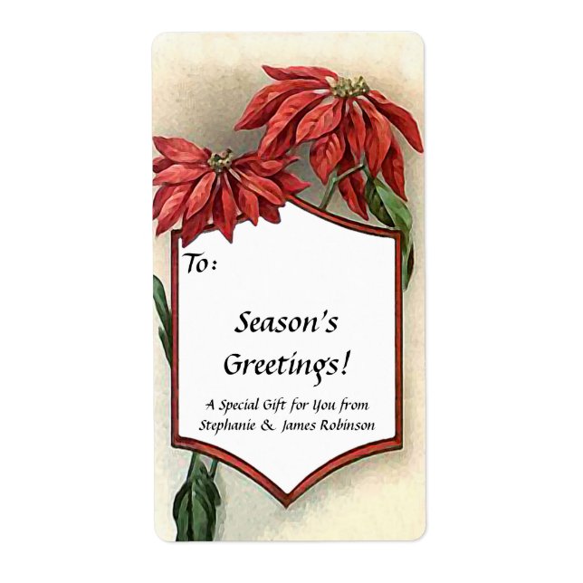 Custom Vintage Pointsettia Gift Tag Labels (Front)