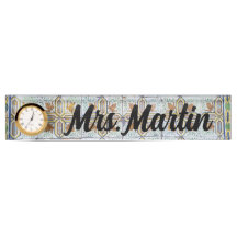 Custom Vintage Portuguese Tile Clock Name Plate