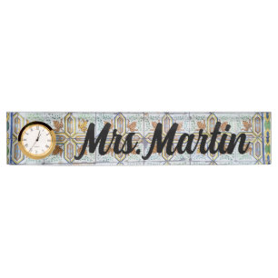 Custom Vintage Portuguese Tile Clock Name Plate