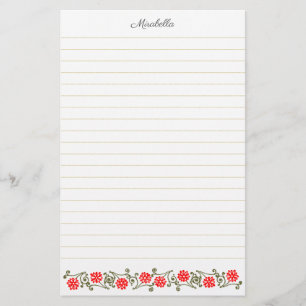 Custom Vintage Red Daisy and Gold Lined Stationery