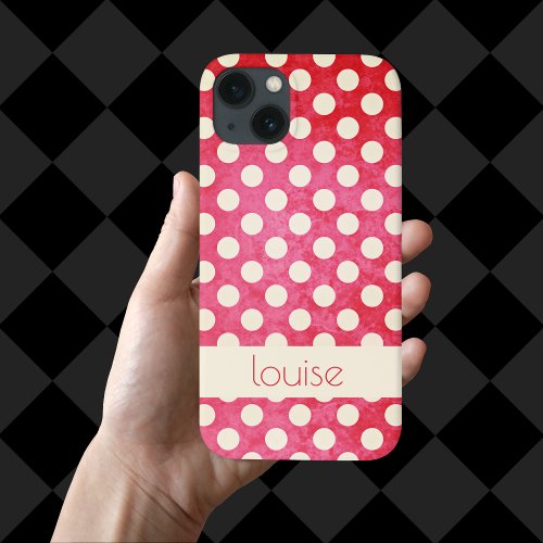 Custom Vintage Red Off White Polka Dot Pattern iPhone 13 Case