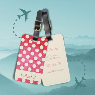 Custom Vintage Red Off White Polka Dot Pattern Luggage Tag