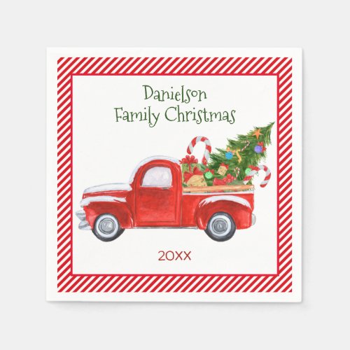 Custom Vintage Red Truck Christmas Holiday Party Napkins