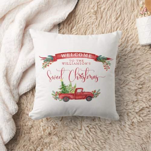 Custom Vintage Red Truck Sweet Christmas Festive Throw Pillow