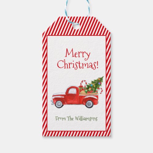 Custom  Vintage Red Truck Trendy Merry Christmas Gift Tags