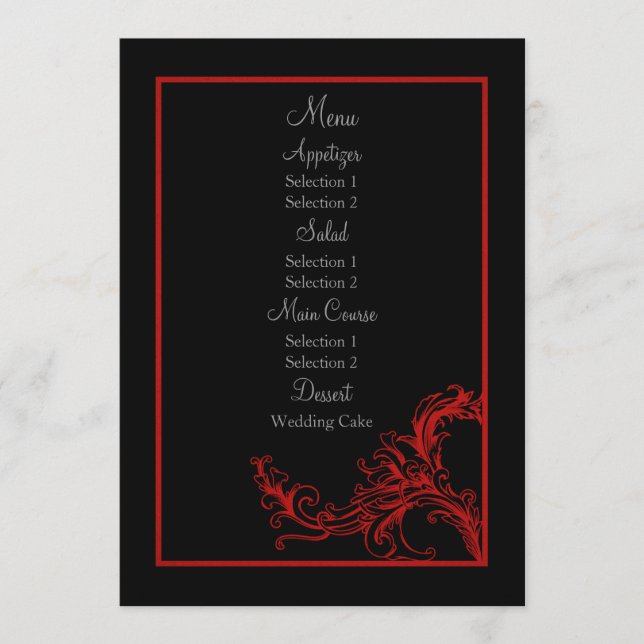 Custom Vintage Red Wedding Reception Dinner Menu (Front)