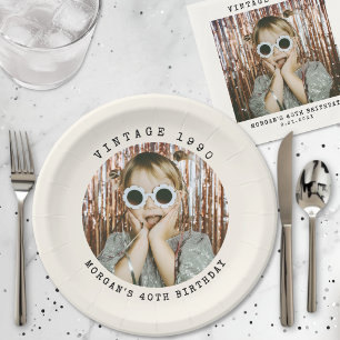 Custom Vintage Retro Photo Birthday Paper Plates