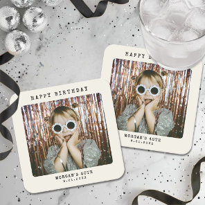 Custom Vintage Retro Photo Birthday Square Paper Coaster