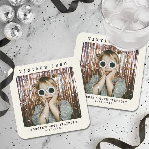Custom Vintage Retro Photo Birthday Square Paper Coaster