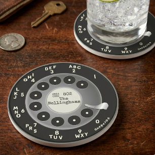 Custom Vintage Rotary Phone Dial Sandstone Coaster