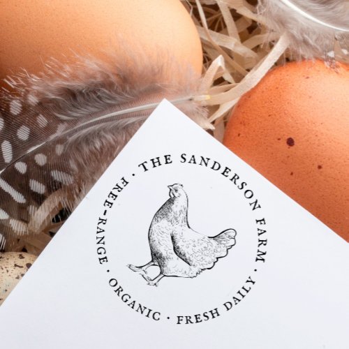 Custom Vintage Round Rustic Free_Range Chicken Egg Self_inking Stamp